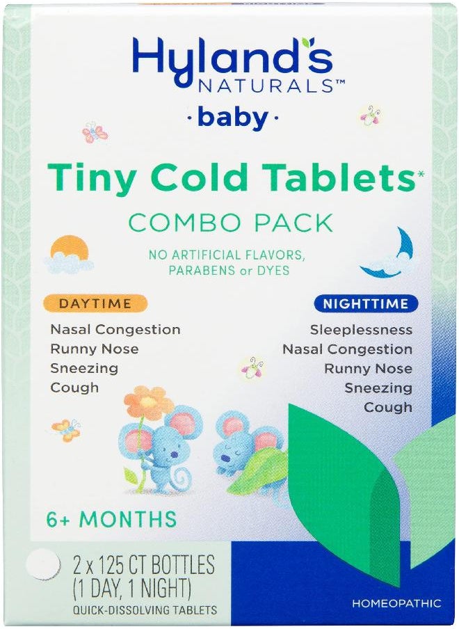 Hyland's Naturals Baby Tiny Cold Tablets, Day & Night Value Pack, Infant and Baby Cold Medicine, Decongestant, Runny Nose & Cough Relief, 250 Quick-Dissolving Tablets