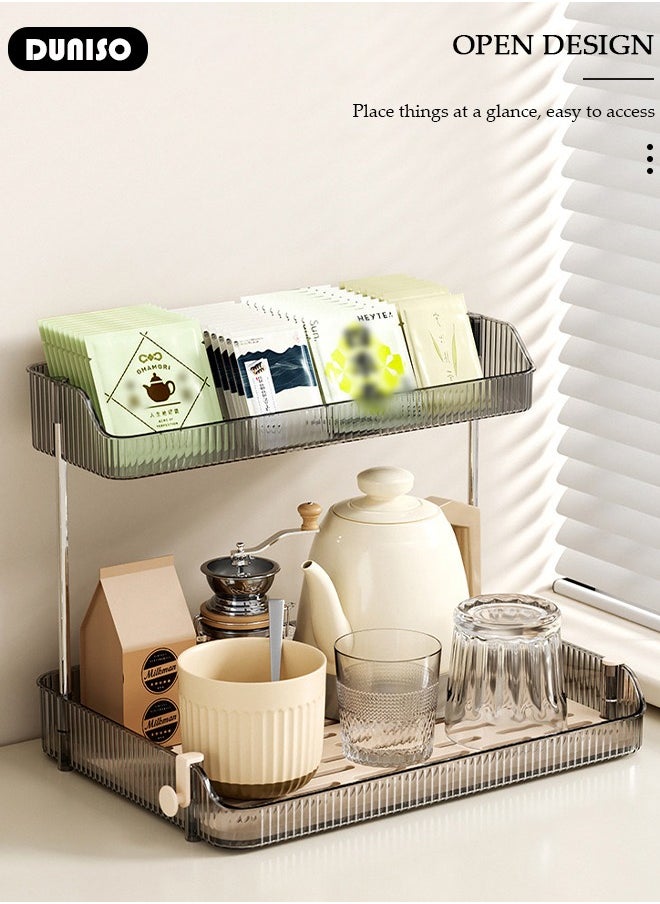 3 Tier Cup Drying Rack with Drain Tray, Countertop Mug Holder with Hooks, Bathroom Cup Storage Shelf with Basket, Multi-Functional Kitchen Storage Organizer Shelf for Glasses, Tumbler, Teacups