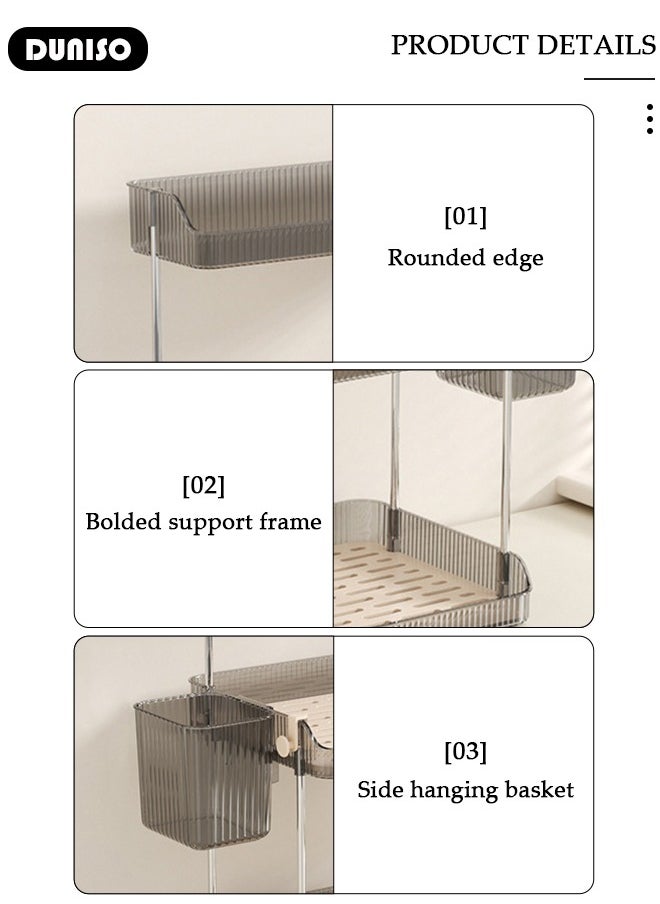 3 Tier Cup Drying Rack with Drain Tray, Countertop Mug Holder with Hooks, Bathroom Cup Storage Shelf with Basket, Multi-Functional Kitchen Storage Organizer Shelf for Glasses, Tumbler, Teacups