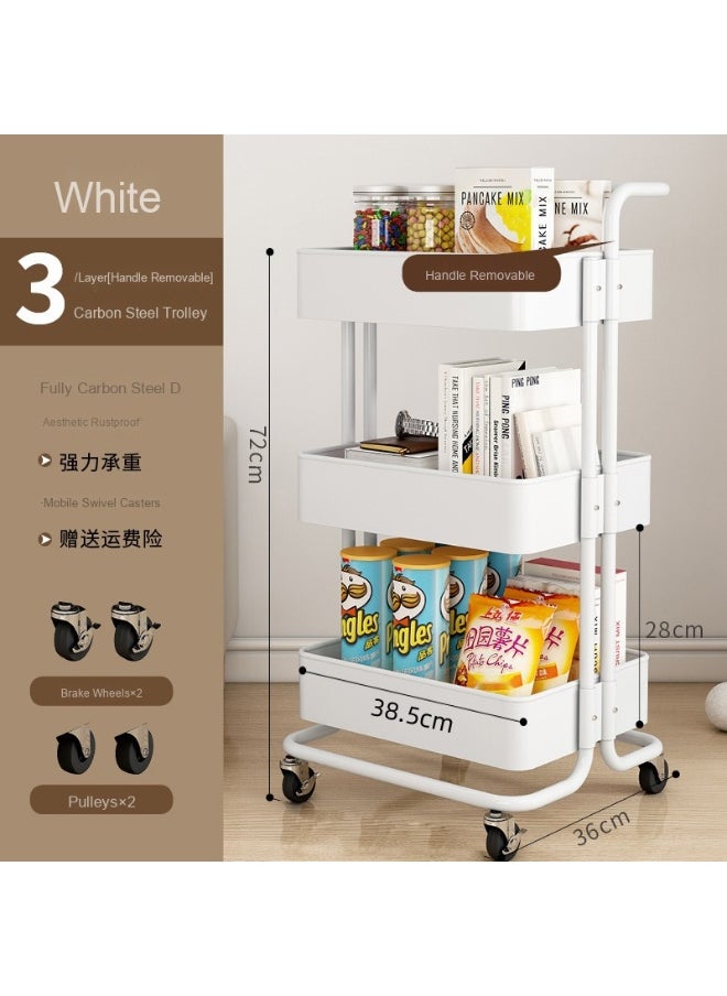 3-Tier Metal Rolling Storage Cart Trolley Kitchen Organizer Rolling With Random 50Pcs Stickers  Trolley Cart Office Cart Kitchen Utility Carts For Office, Classroom, Home, Bathroom