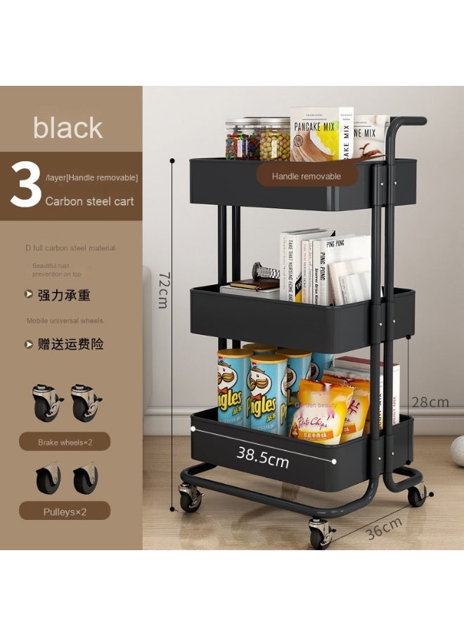 3-Tier Metal Rolling Storage Cart Trolley Kitchen Organizer Rolling With Random 50Pcs Stickers  Trolley Cart Office Cart Kitchen Utility Carts For Office, Classroom, Home, Bathroom