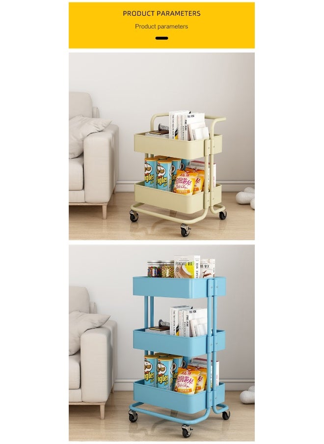 3-Tier Metal Rolling Storage Cart Trolley Kitchen Organizer Rolling With Random 50Pcs Stickers  Trolley Cart Office Cart Kitchen Utility Carts For Office, Classroom, Home, Bathroom