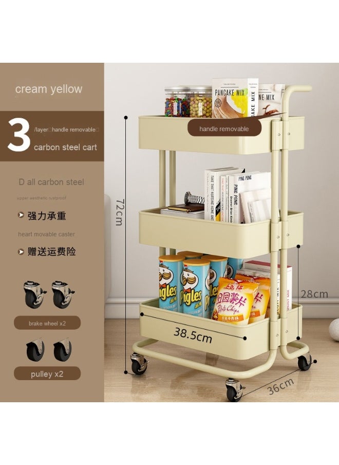 3-Tier Metal Rolling Storage Cart Trolley Kitchen Organizer Rolling With Random 50Pcs Stickers  Trolley Cart Office Cart Kitchen Utility Carts For Office, Classroom, Home, Bathroom