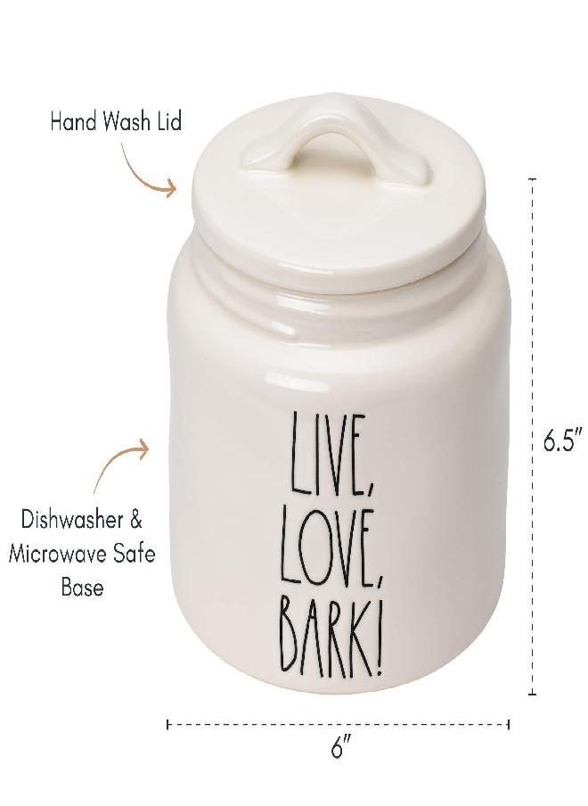 Rae Dunn Ceramic Cookie Jar, Dog Biscuit Kitchen Canister with Lid, Hand-Lettered “Live, Love, Bark!” Snack Jar