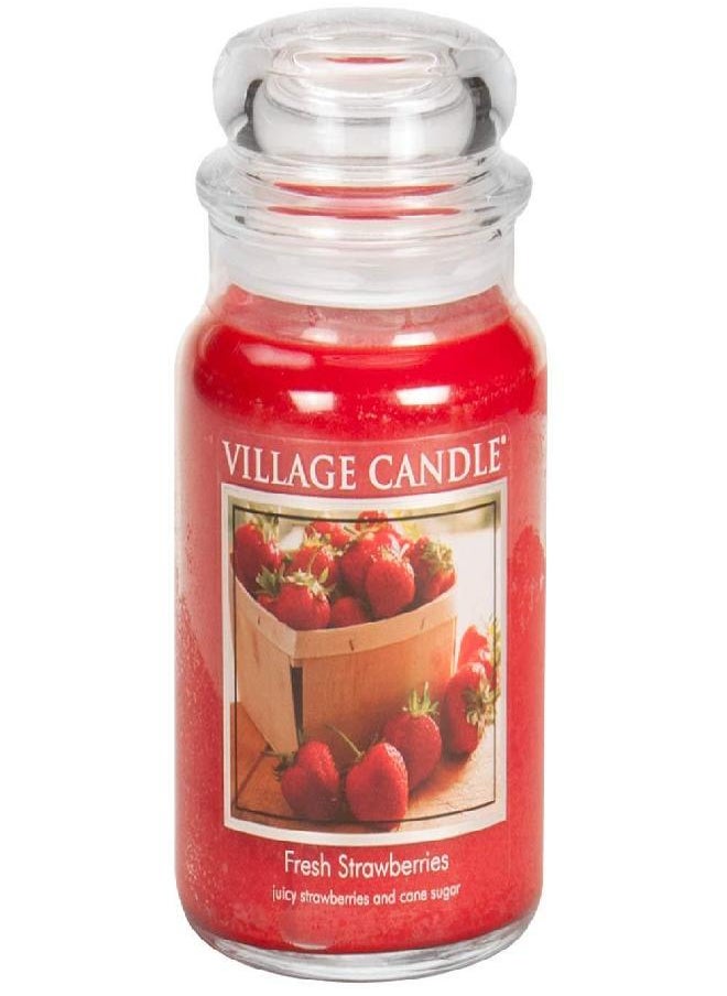 Village Candle Fresh Strawberries 26 oz Glass Jar Scented Candle, Large