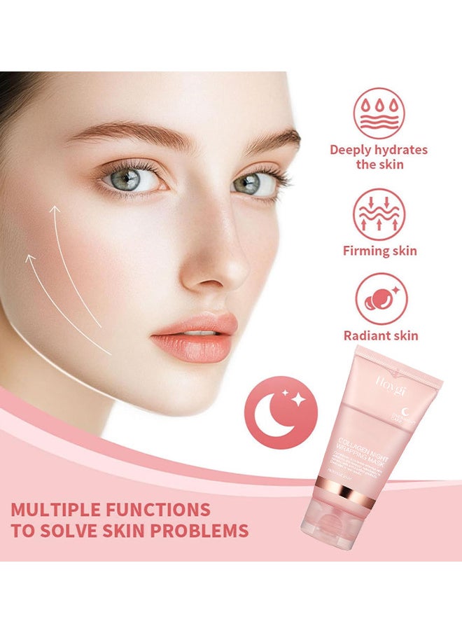 Collagen Night Wrapping Peel Off Facial Mask, Overnight Sleeping Mask For Elasticity And Hydration Care, Reduces Sagging And Dullness, Collagen Extract For Radiant Skin (Brush Included)