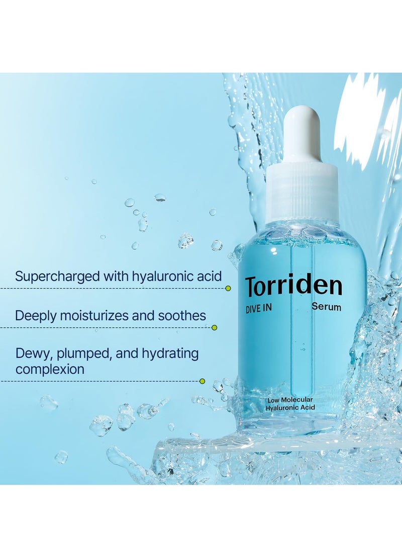 Torriden DIVE-IN Low-Molecular Hyaluronic Acid Serum, 1.69 fl oz | Fragrance-free Face Serum for Dry, Dehydrated, Oily Skin | Vegan, Clean, Cruelty-Free Korean Skin Care