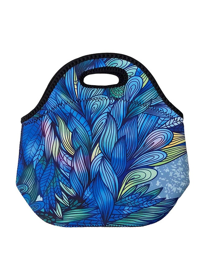 Ferns Printed Neoprene Insulated Lunch Bag Blue 11.5 x 11.5 x 6inch