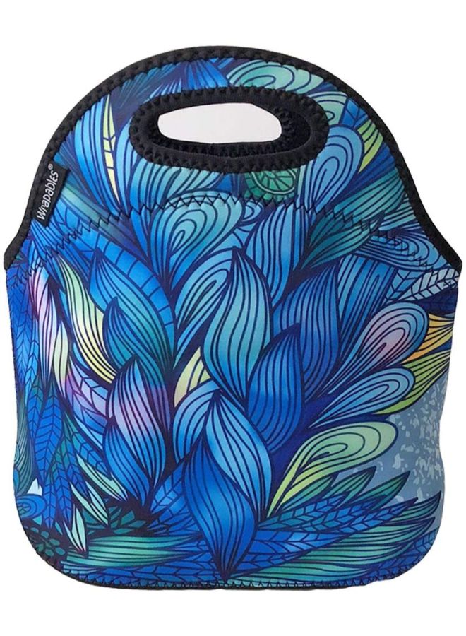 Ferns Printed Neoprene Insulated Lunch Bag Blue 11.5 x 11.5 x 6inch