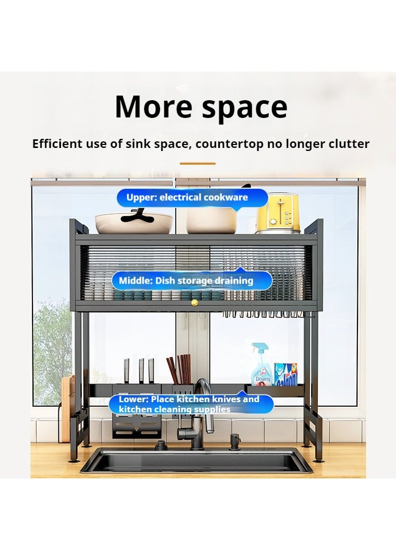 The Sink Dish Drainer Drying Rack,2 Tier Dish Drying Rack for Kitchen Counter, Large Dish Drying Rack with Flip Door, Over Sink Dish Drying Rack for Family Use,Dust-Proof,95cm