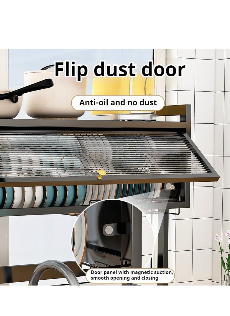 The Sink Dish Drainer Drying Rack,2 Tier Dish Drying Rack for Kitchen Counter, Large Dish Drying Rack with Flip Door, Over Sink Dish Drying Rack for Family Use,Dust-Proof,105cm