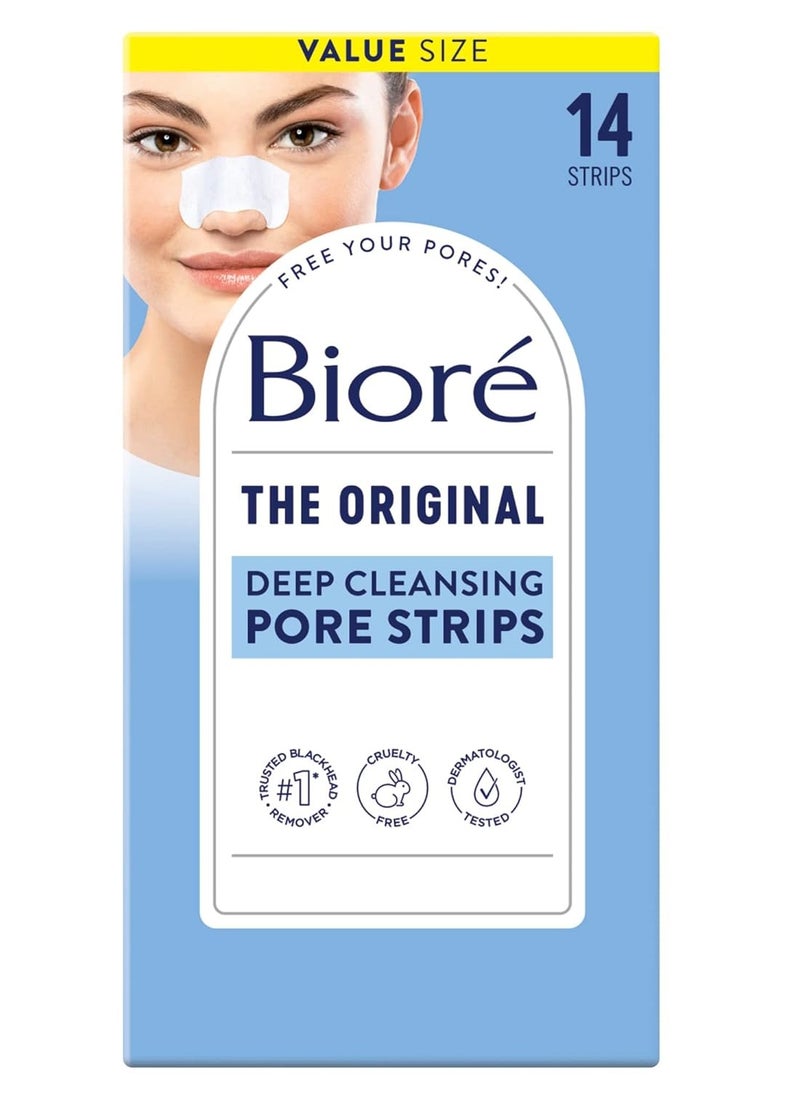 Bioré Original Blackhead Remover Strips Deep Cleansing Nose Strips With Instant Pore Unclogging Features C Bond Technology Oil Free Non Comedogenic Use 14 Count