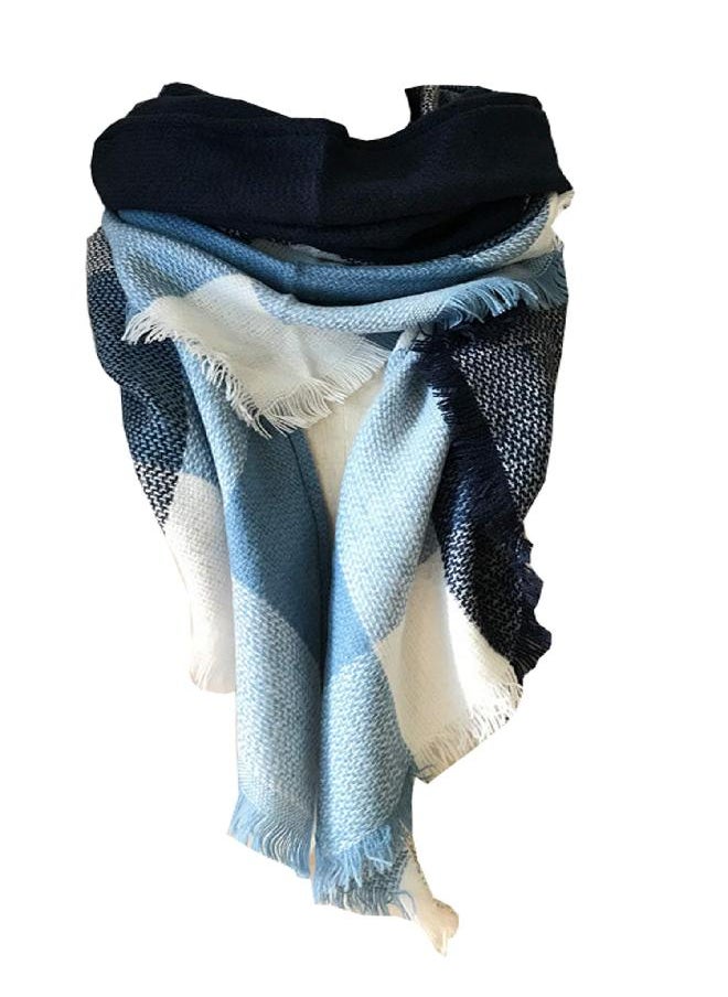 Wander Agio Womens Warm Scarf Triangle Shawls Large Scarves Stripe Plaid Fichu Blue Navy Cyan 2