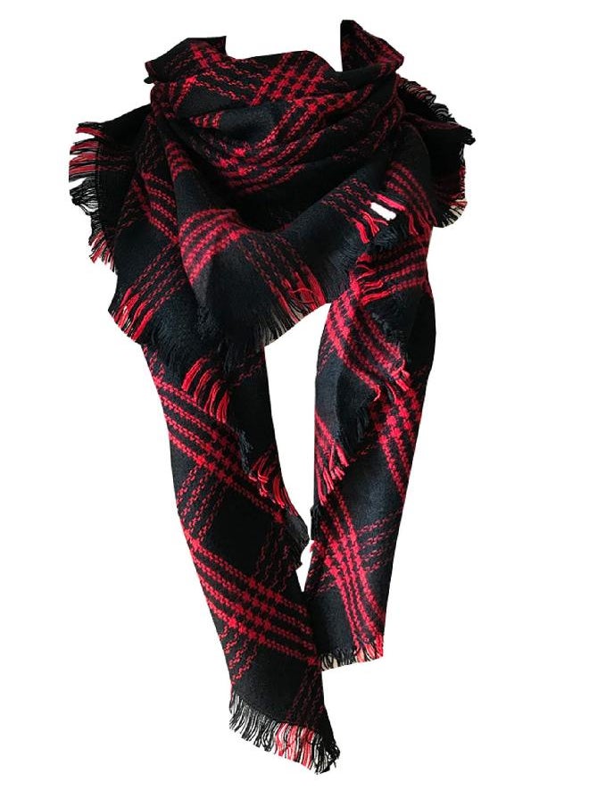 Wander Agio Womens Warm Scarf Triangle Shawls Large Scarves Stripe Plaid Fichu Red Black 17