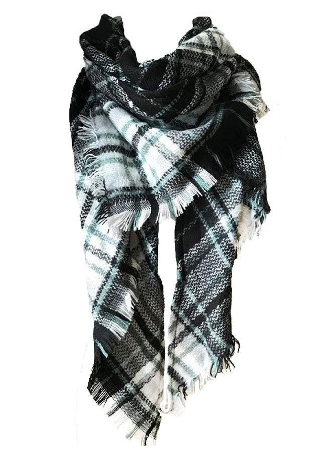 Wander Agio Women's Fashion Scaves Shawl Grid Winter Warm Plaid Scarf Fichu New Black White 26