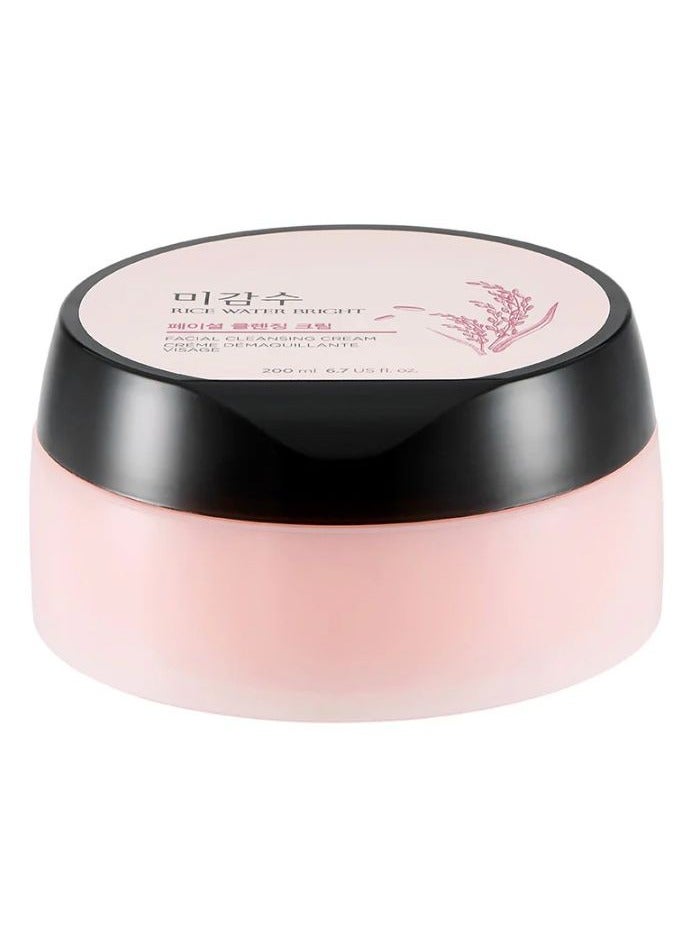 Rice Water Bright Facial Cleansing Cream, Face Cleanser and Makeup Remover with Vitamin A, B, E and Ceramide 200ml