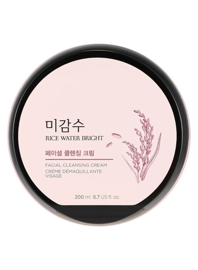 Rice Water Bright Facial Cleansing Cream, Face Cleanser and Makeup Remover with Vitamin A, B, E and Ceramide 200ml