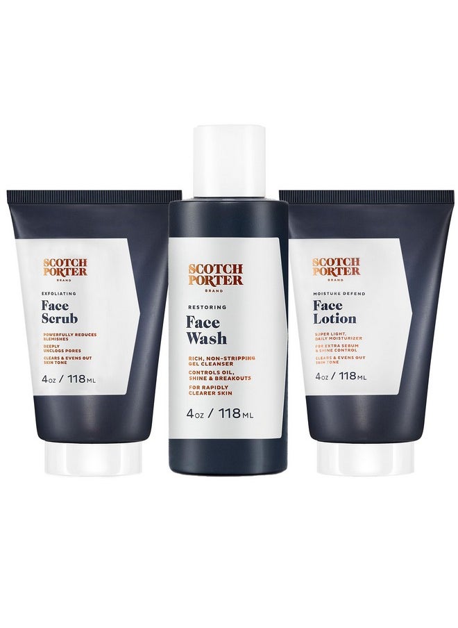 Scotch Porter Men’S Face Care Collection - Exfoliate, Cleanse & Restore, & Moisturize & Defend Skin - Includes Face Wash, Facial Scrub & Face Lotion