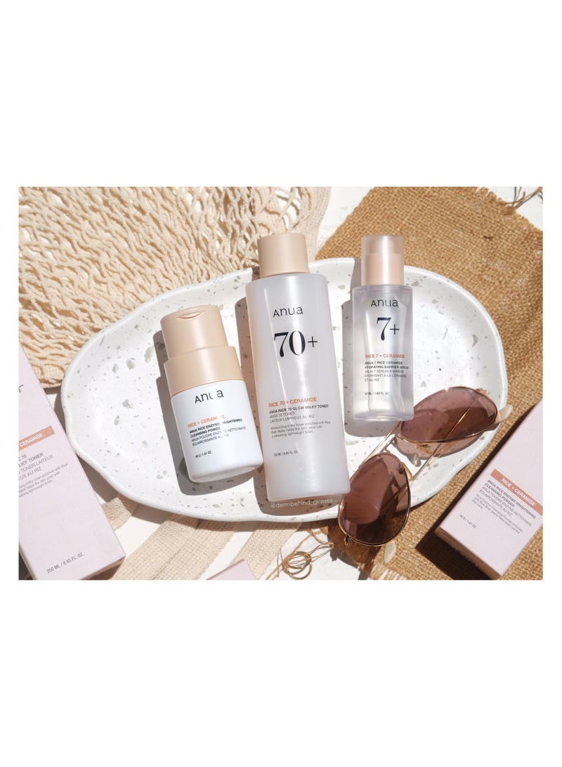 7 Rice Ceramide Hyderating Barrier Serum - Rice 70+Glow Milky Toner With Rice Enzyme Brightening Cleansing Powder lml