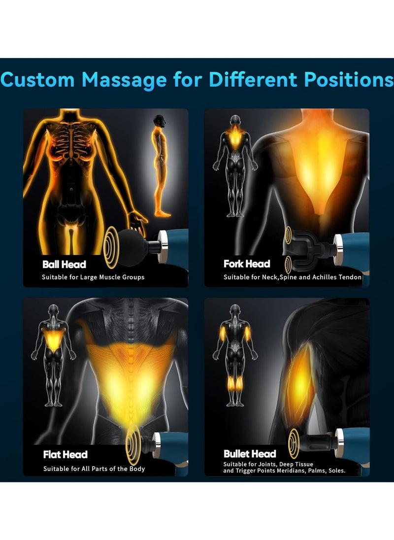 Assorted Color Massage Gun with U-Shaped Extension Handle, Deep Tissue Percussion Massager with 4 Interchangeable Heads, 6 Adjustable Speed Levels, and Touch LED Display for Muscle Relief and Recovery