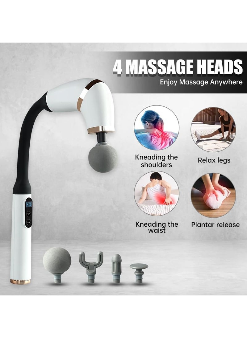 Assorted Color Massage Gun with U-Shaped Extension Handle, Deep Tissue Percussion Massager with 4 Interchangeable Heads, 6 Adjustable Speed Levels, and Touch LED Display for Muscle Relief and Recovery