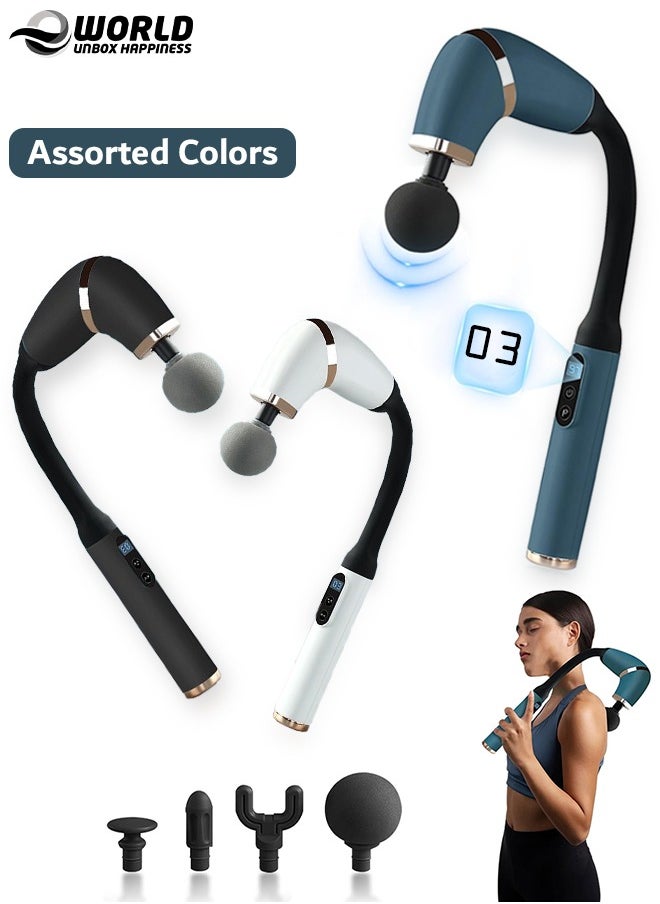 Assorted Color Massage Gun with U-Shaped Extension Handle, Deep Tissue Percussion Massager with 4 Interchangeable Heads, 6 Adjustable Speed Levels, and Touch LED Display for Muscle Relief and Recovery