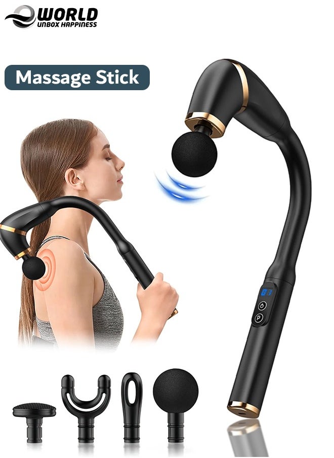 Assorted Color Massage Gun with U-Shaped Extension Handle, Deep Tissue Percussion Massager with 4 Interchangeable Heads, 6 Adjustable Speed Levels, and Touch LED Display for Muscle Relief and Recovery