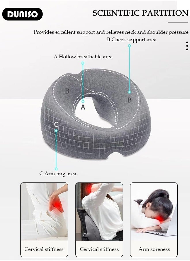 Massage Face Pillow, Ergonomic Memory Office Nap Pillow, High Rebound Face Down Pillow for Sleeping, Face Rest Neck Head Cushion for Spa Salon Travel