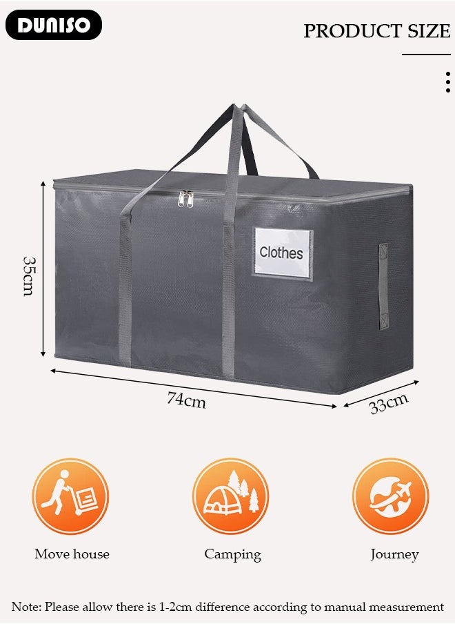 2 Pack Large Moving Bags, Heavy Duty Moving Storage Tote Bags with Tag Port, Foldable Clothes Storage Bags with Zippers and Reinforced Carrying Handles, Storage Bags for Travelling, Moving, Camping