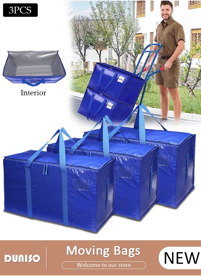 Moving Bags,3 Pcs Pack Larg Storage Bag With Sturdy Handles and Heavy Duty Zippers, Storage Totes Holiday Travel Storage Moving & Clothing Storage Packing Organizer, Prefer for Travelling, Moving, Camping