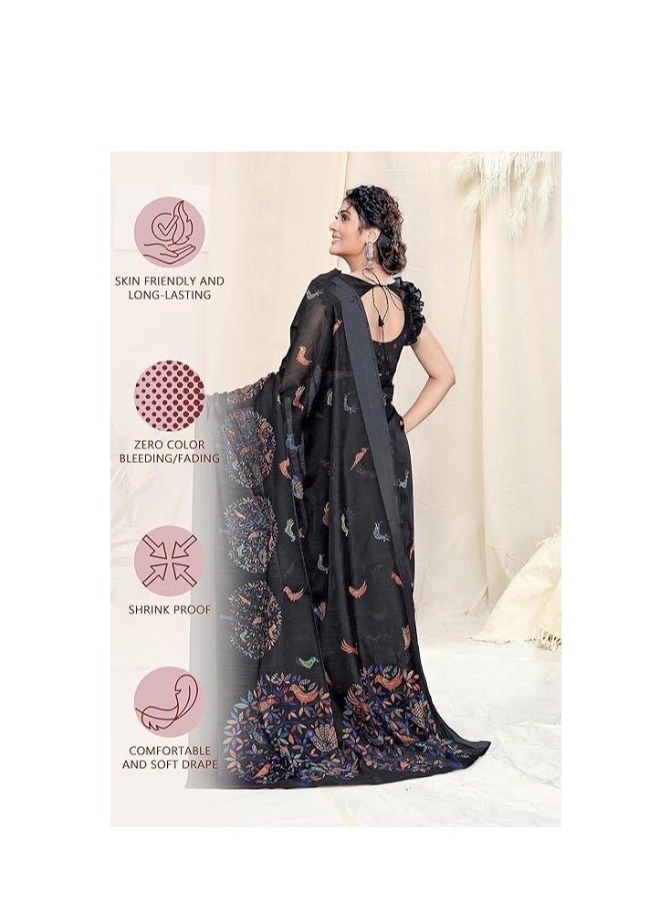 Women's Cotton Blend Saree With Unstiched Blouse Piece