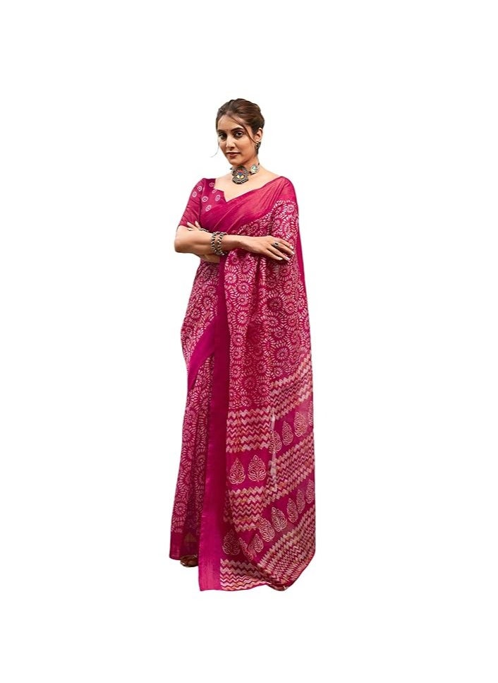 Women's Tassel & Printed Cotton Saree with Blouse