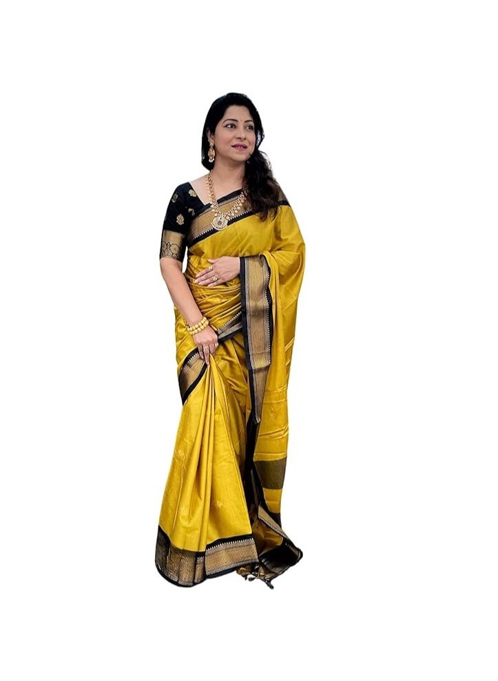 Women's kanjivaram Soft Lichi Silk Saree With Blouse Piece