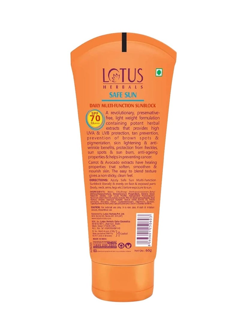 Lotus Herbals Sunscreen SPF 70 PA++ | Tinted | Instant Glow | Non greasy | Sweat & waterproof | All Skin Types | 60g