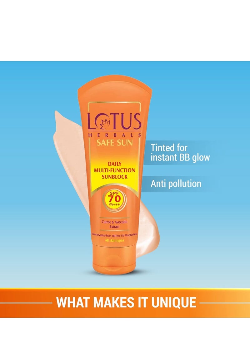 Lotus Herbals Sunscreen SPF 70 PA++ | Tinted | Instant Glow | Non greasy | Sweat & waterproof | All Skin Types | 60g