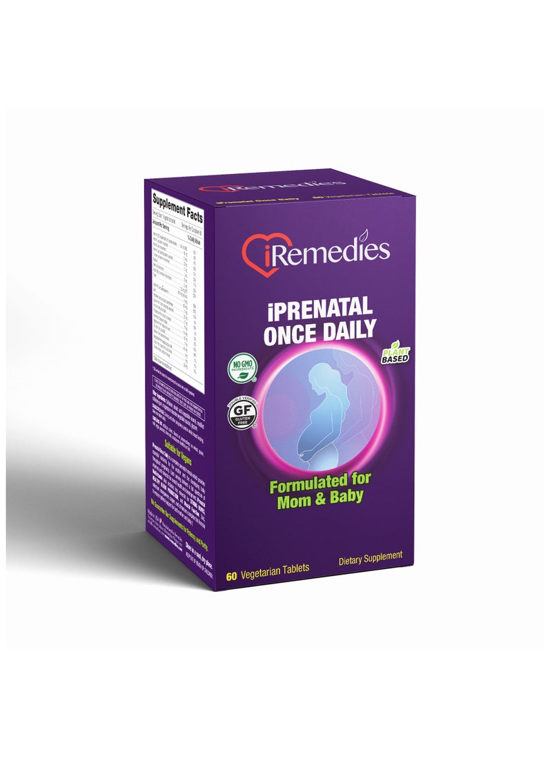 iRemedies iPrenatal Once Daily - Comprehensive Prenatal Multivitamin for Mom and Baby - 60 Tablets