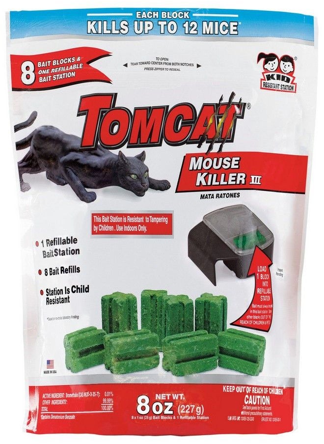 Tomcat Mouse Killer III Tier 3 Refillable Mouse Bait Station, 1 Station with 8 Baits (Bag)