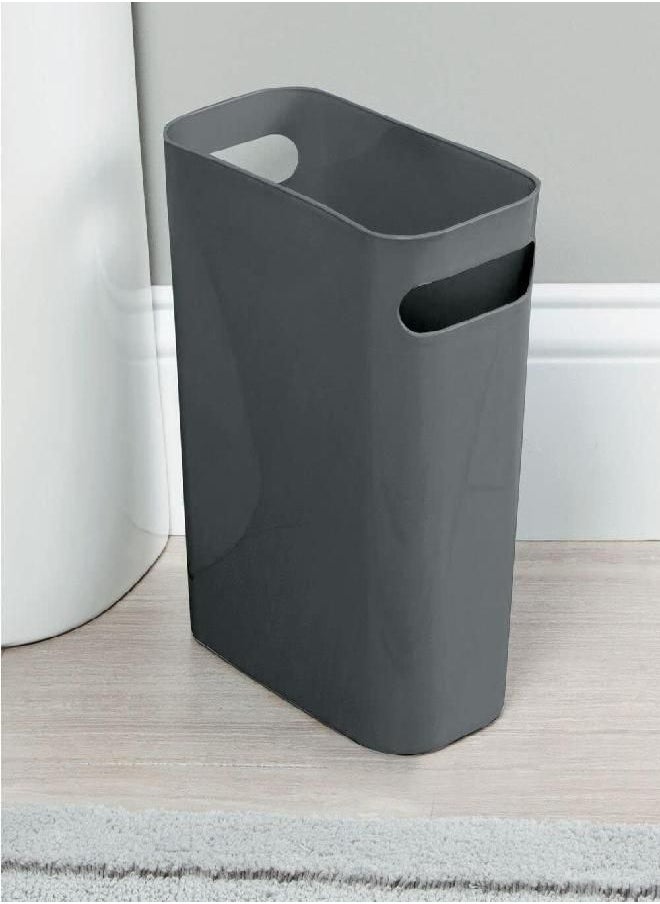mDesign Plastic Small Trash Can, 1.5 Gallon/5.7-Liter Wastebasket, Narrow Garbage Bin with Handles for Bathroom, Laundry, Home Office - Holds Waste, Recycling, 10