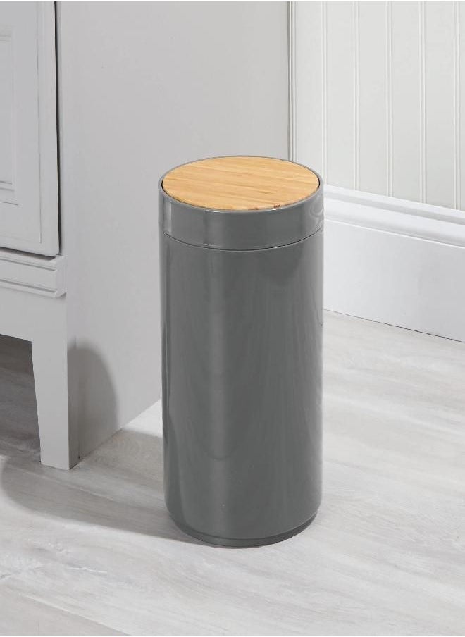 mDesign Plastic Round Trash Can Small Wastebasket, Garbage Bin Container with Swing-Close Lid, Kitchen, Bathroom, Home Office, Bedroom Basket; Holds Waste, Recycling,1.3 Gallon - Charcoal Gray/Natural