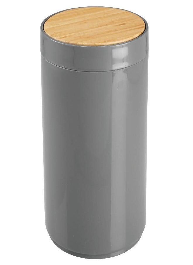 mDesign Plastic Round Trash Can Small Wastebasket, Garbage Bin Container with Swing-Close Lid, Kitchen, Bathroom, Home Office, Bedroom Basket; Holds Waste, Recycling,1.3 Gallon - Charcoal Gray/Natural