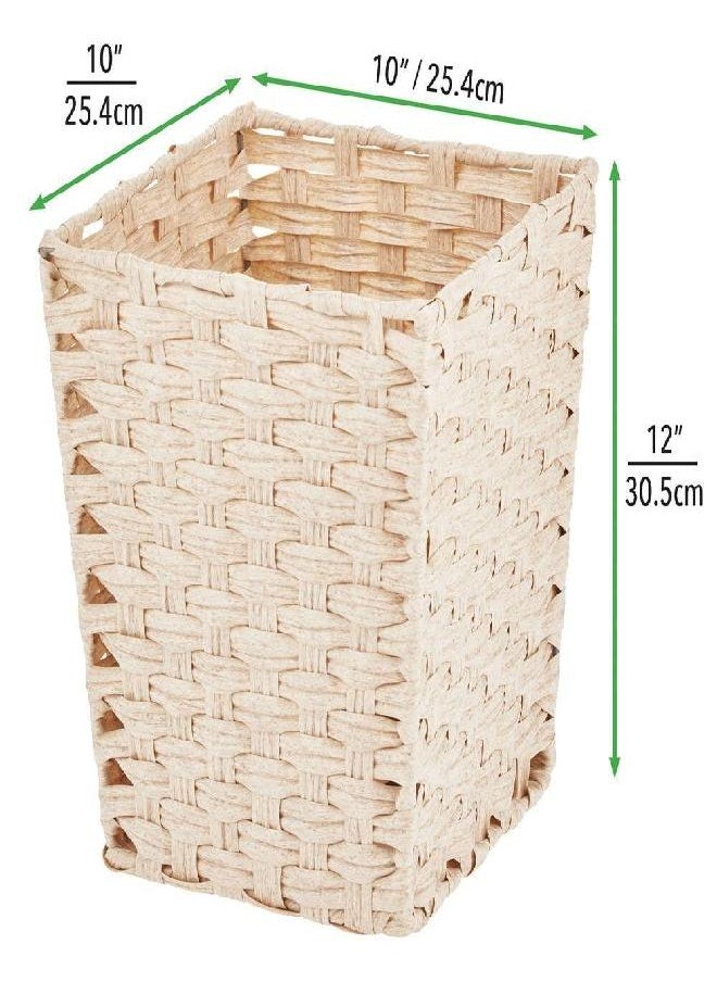 mDesign Small Woven Basket Trash Can Wastebasket - Square Garbage Container Bin for Bathrooms, Kitchens, Home Offices, Craft, Laundry, Utility Rooms, Garages - Cream/Beige