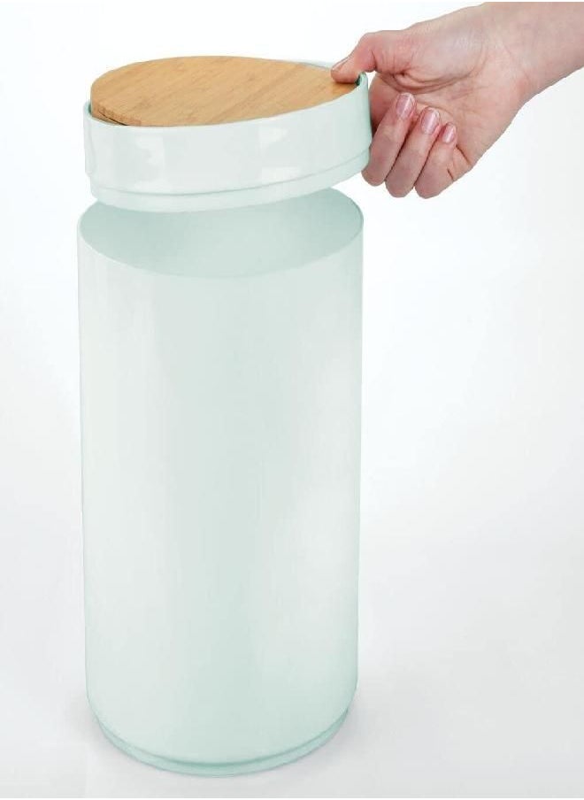 mDesign Plastic Round Trash Can Small Wastebasket, Garbage Bin Container with Swing-Close Lid, Kitchen, Bathroom, Home Office, Bedroom Basket; Holds Waste, Recycling,1.3 Gallon - Mint Green/Natural