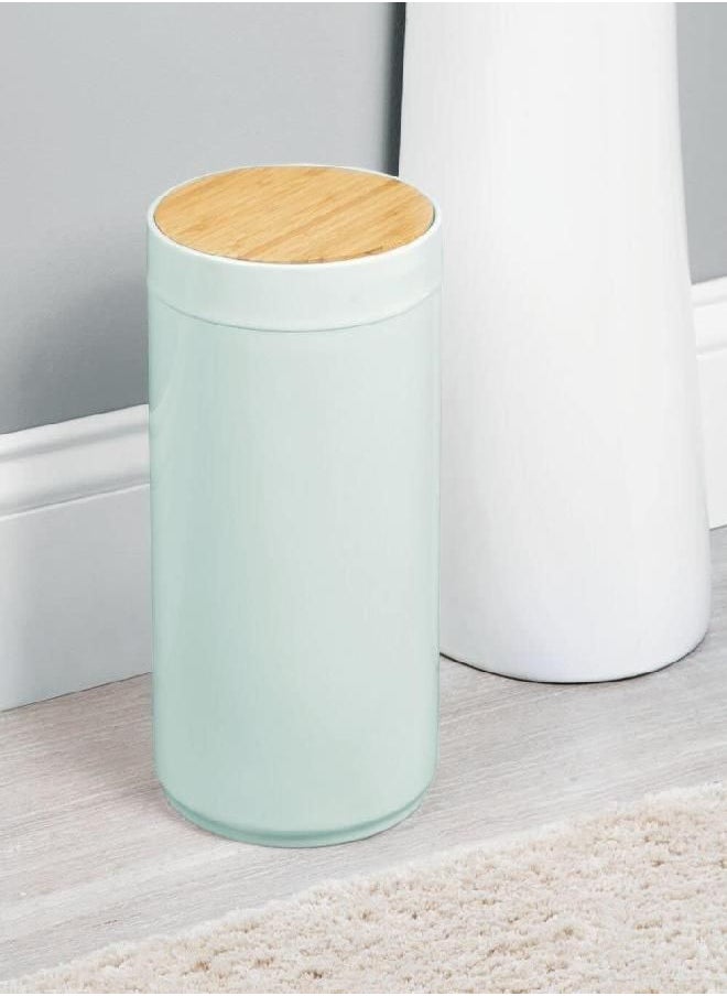 mDesign Plastic Round Trash Can Small Wastebasket, Garbage Bin Container with Swing-Close Lid, Kitchen, Bathroom, Home Office, Bedroom Basket; Holds Waste, Recycling,1.3 Gallon - Mint Green/Natural