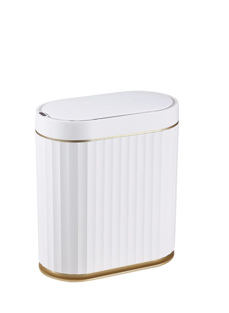 Automatic Motion Sensor Trash Can - 2 Gallon Slimline for Bathroom, Bedroom, Kitchen, Office - White with Gold Trim