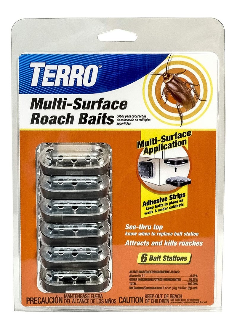 TERRO T500 Indoor Multi-Surface Roach Killing Bait Cockroach Killer - 6 Bait Stations