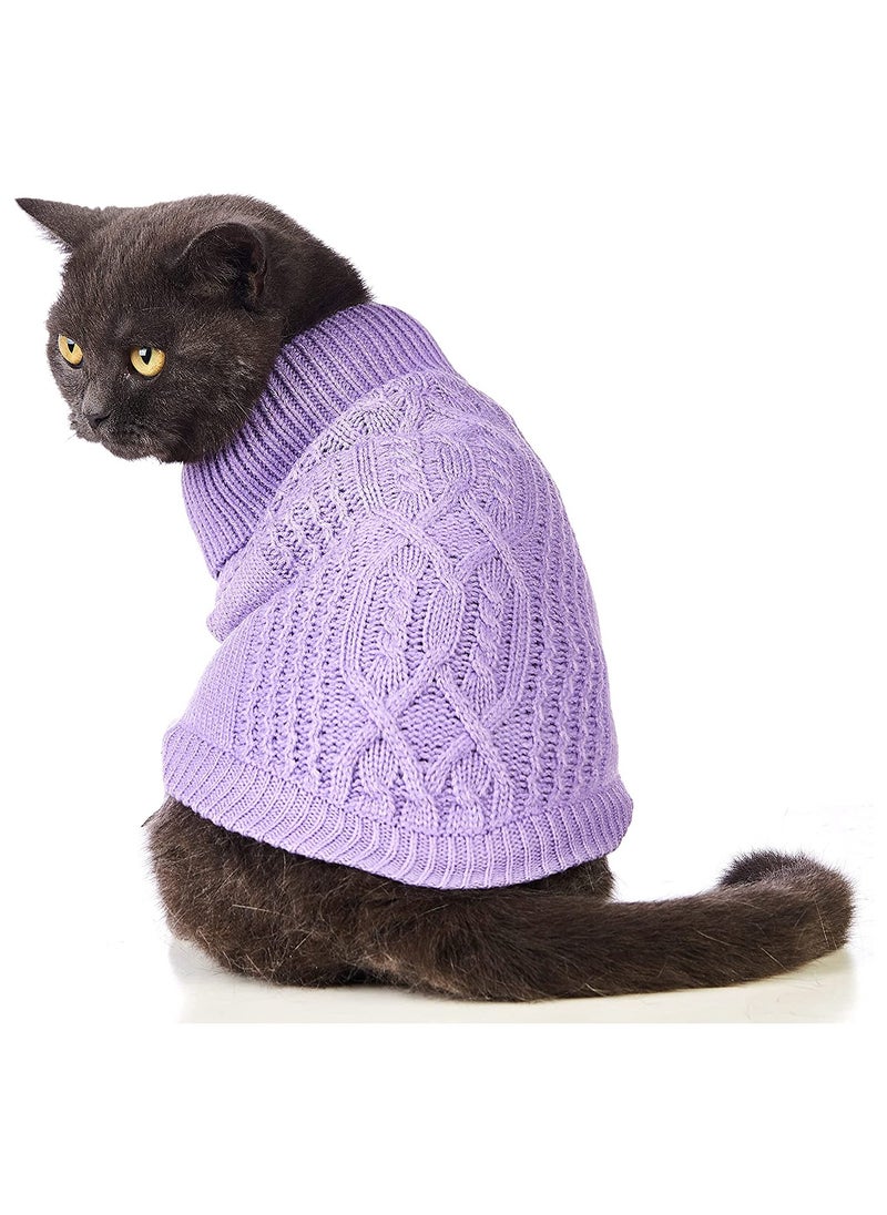 Stylish Cats Knitted Sweaters - Turtleneck Sleeveless Warm Winter Outfits for Cats & Small Dogs in Cold Season (Purple S)