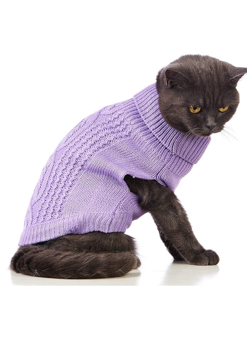 Cats Knitted Sweaters Turtleneck Knitted Sleeveless Cat Clothes Warm Winter Kitten Clothes Outfits for Cats or Small Dogs in Cold Season Purple S