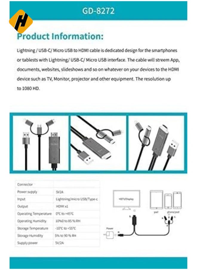 Plug and Play Mobile Phone Cable – Fast Charging and High-Speed Data Transfer for Android/iOS Devices