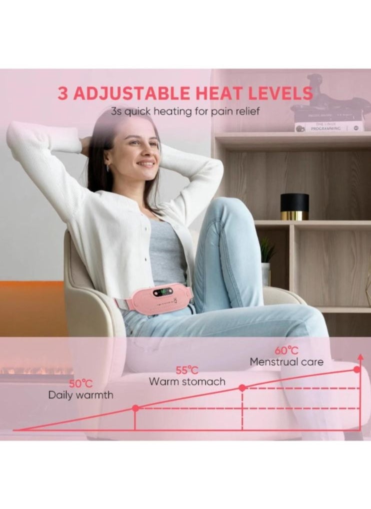 Menstrual Electric Heating Pad Women Warm Belt Hot Water Bag Waistband Device Adjustable 4-Speed ​​Rechargeable Heating Cramp Belt Massage Warm Waist Belt for Menstrual Period Cramps Stomach Tummy Pain