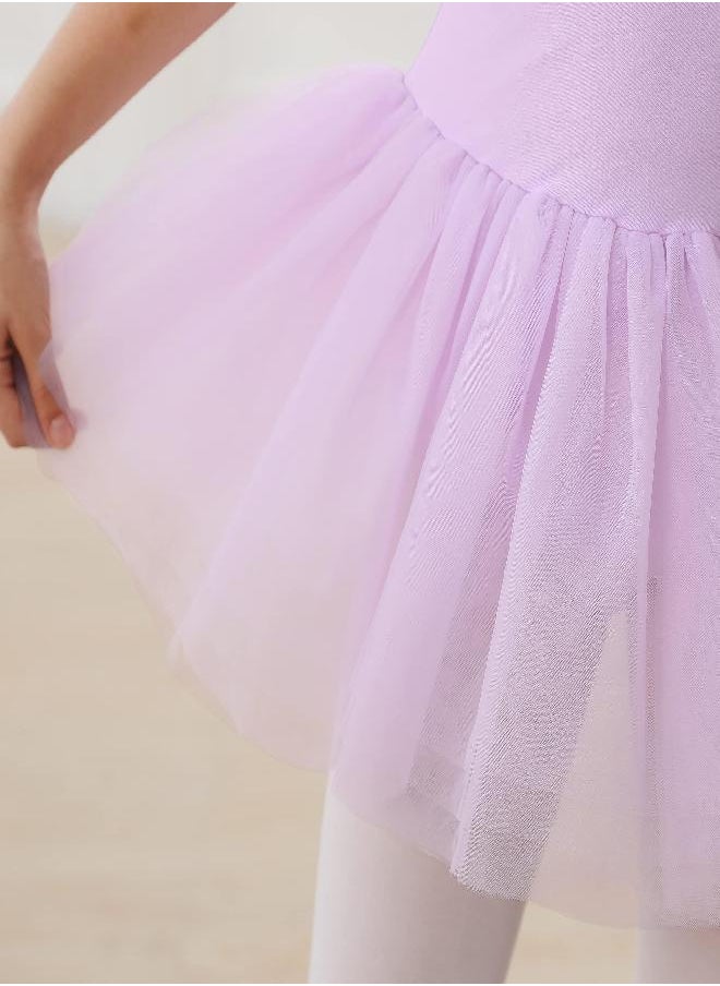 Stelle Girls Ballet Leotards Dance Tutu Skirt Dress Outfit (Toddler/Little Kid/Big Kid) (Purple (Mesh cap sleeve), 2-3T)